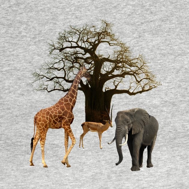 Baobab Tree - Giraffe - Impala - Elephant in Africa by T-SHIRTS UND MEHR